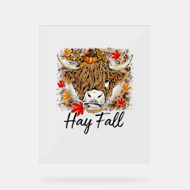 Hay Fall Highland Cow Leopard Erntedank Heifer Acrylschild (Vorderseite)