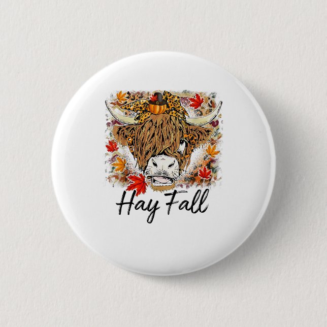 Hay Fall Highland Cow Leopard Erntedank Heifer Button (Vorderseite)