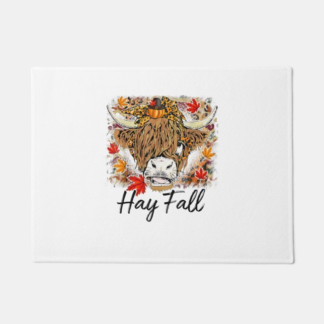 Hay Fall Highland Cow Leopard Erntedank Heifer Fußmatte (Vorderseite)