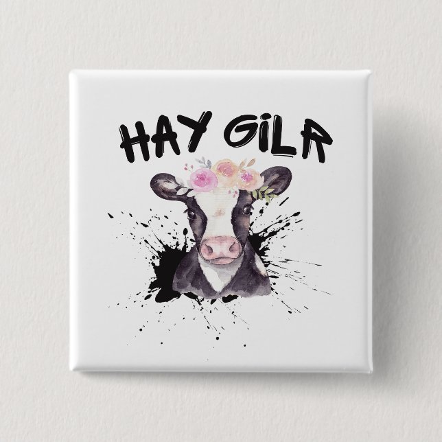 Hay Girl Bauer Funny Cattle Cow Farm Liebhaber Button (Vorderseite)