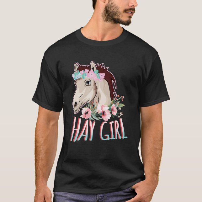Hay Girl Horse & Blume Reiten Flora und Fauna H T-Shirt (Vorderseite)