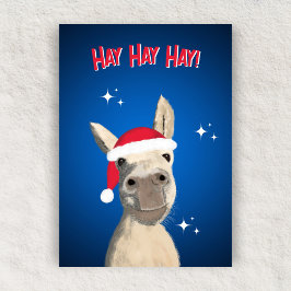Hay Hay Hay Pun Donkey Santa Hat Christmas  Feiertagskarte
