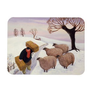 Hay im Winter zum Schaf tragen Magnet