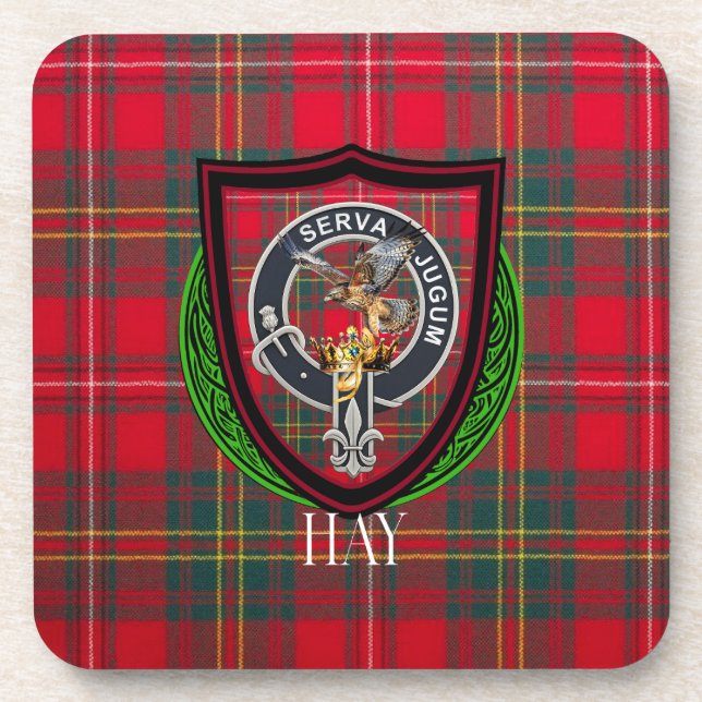 Hay schottisches Clan-Tartan und -Wappen Getränkeuntersetzer (Vorderseite)