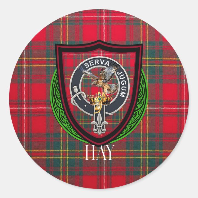 Hay Scottish Clan Tartan & Crest Runder Aufkleber (Vorderseite)