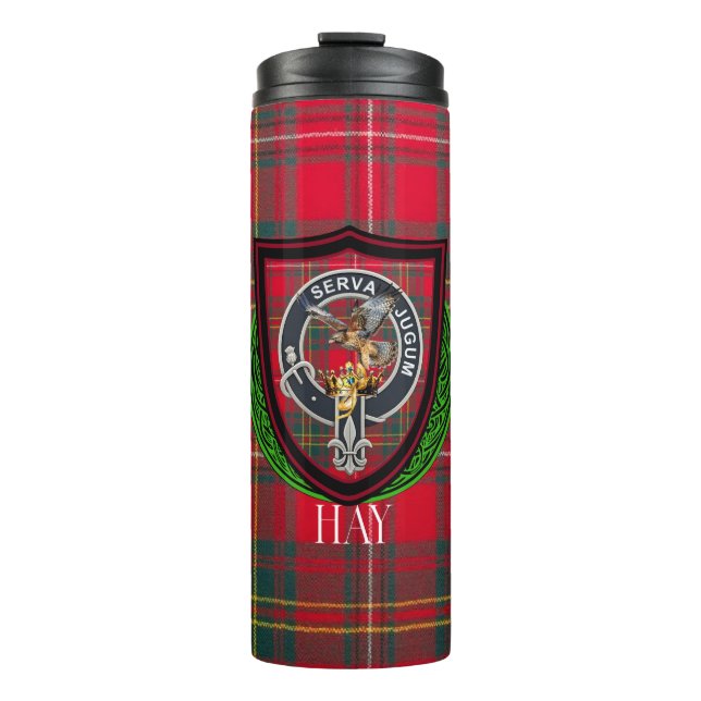 Hay Scottish Clan Tartan & Crest Thermosbecher (Vorderseite)