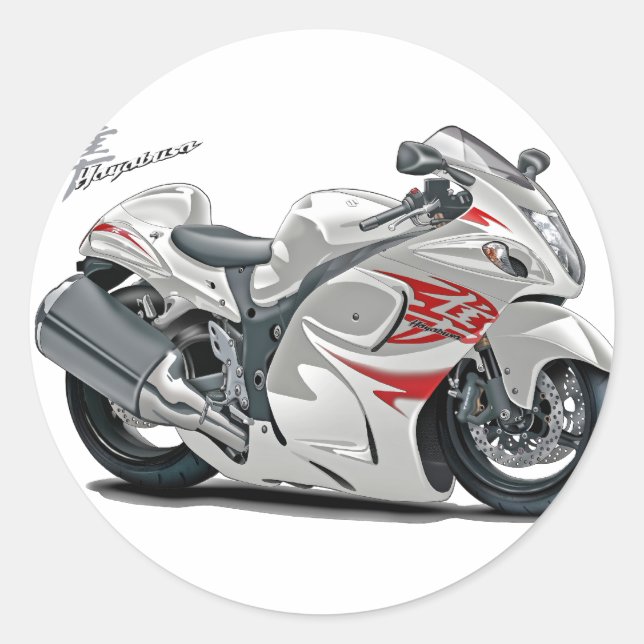 Hayabusa White-Red Bike Runder Aufkleber (Vorderseite)