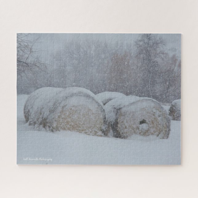 Haybails in einem Snowstorm-Jigsaw-Puzzle Puzzle (Horizontal)