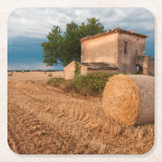 Haybale in der Provence Rechteckiger Pappuntersetzer (Vorderseite)