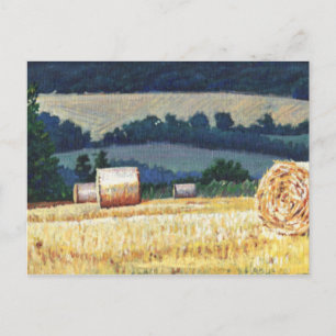 Haybales auf Hügelölen auf der Leinwand Postkarte