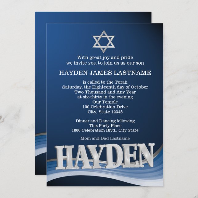 Hayden Steel Wave Name Bar Mitzvah Einladung (Vorne/Hinten)