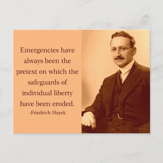 Hayek zu Notsituationen Postkarte (Vorderseite)
