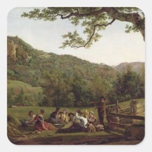 Haymaker, die vor Ort picken Quadratischer Aufkleber