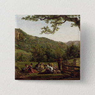 Haymakers, die auf einem Gebiet Picnicking sind Button