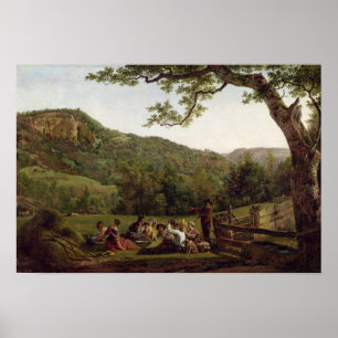 Haymakers, die auf einem Gebiet Picnicking sind Poster
