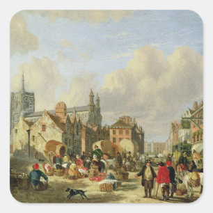 Haymarket, Norwich, 1825 (Öl auf Tafel) Quadratischer Aufkleber