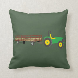 Hayride Green and Yellow Tractor Illustration Kissen