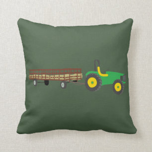 Hayride Green and Yellow Tractor Illustration Kissen