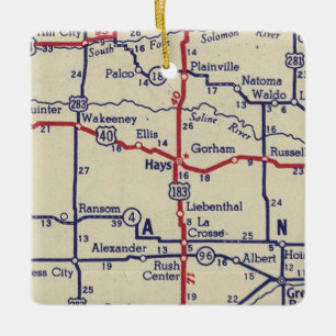 Hays KS Vintag Map Keramikornament