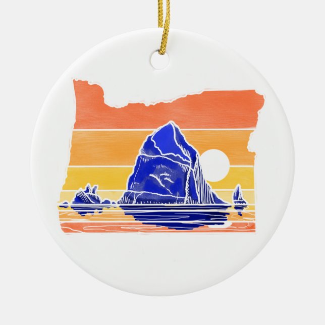 Haystack Rock Cannon Beach Line Kunst, Dichtung un Keramik Ornament (Vorne)