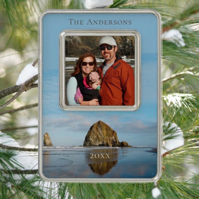 Haystack Rock Family Foto Cannon Beach Weihnachten Rahmen-Ornament Silber (Von Creator hochgeladen)