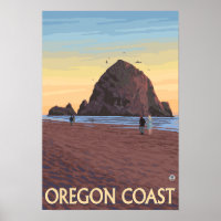 Haystack Rock Vintage Travel Poster