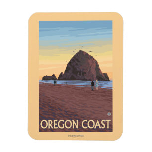 Haystack Rock Vintage Travel Poster Magnet