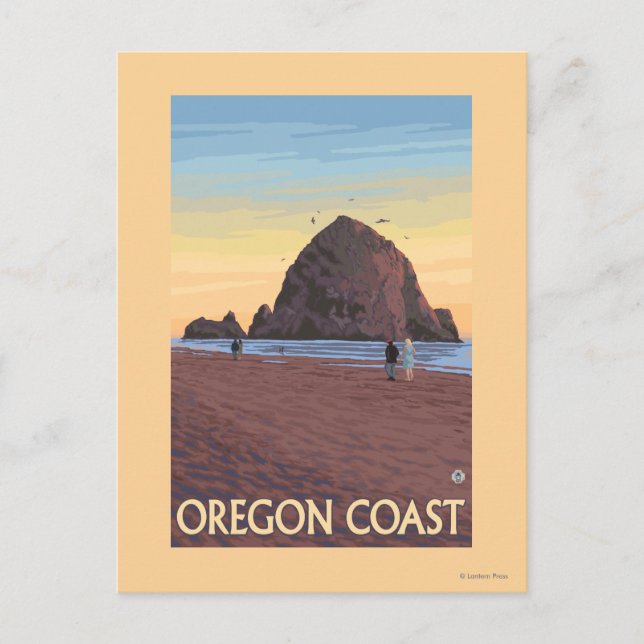 Haystack Rock Vintage Travel Poster Postkarte (Vorderseite)