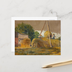 Haystacks and Red Barn by Grant Wood Feiertagspostkarte