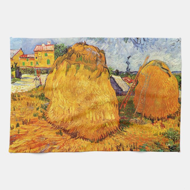 Haystacks in der Provence von Vincent van Gogh Geschirrtuch (Horizontal)