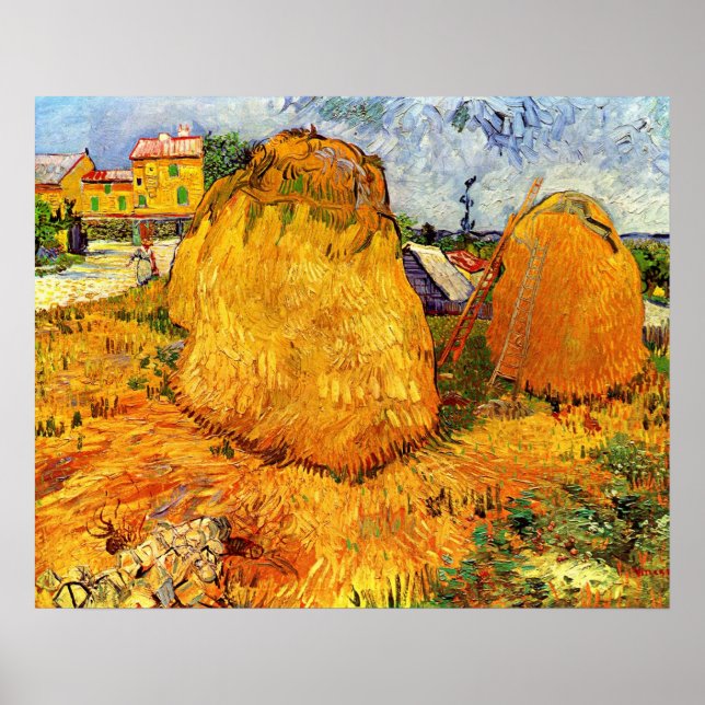 Haystacks in der Provence von Vincent van Gogh Poster (Vorne)
