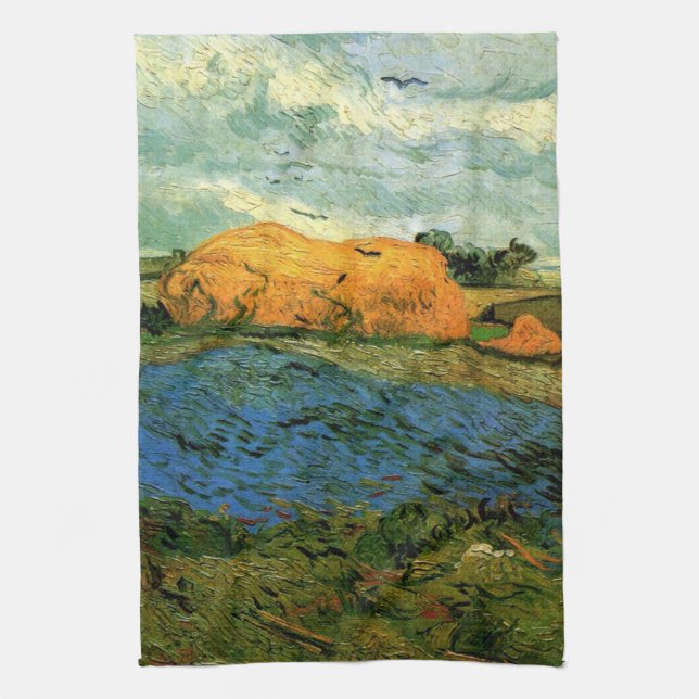 Haystacks Under a Rainy Sky von Vincent van Gogh Geschirrtuch (Vertikal)