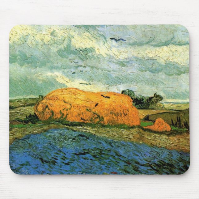 Haystacks Under a Rainy Sky von Vincent van Gogh Mousepad (Vorne)