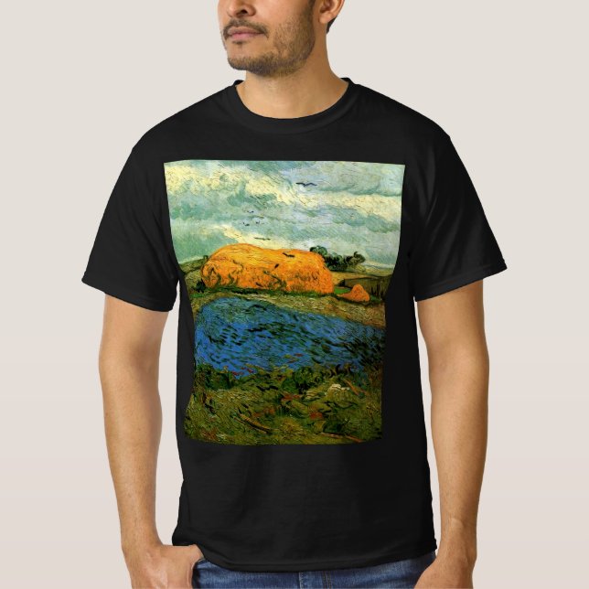 Haystacks Under a Rainy Sky von Vincent van Gogh T-Shirt (Vorderseite)