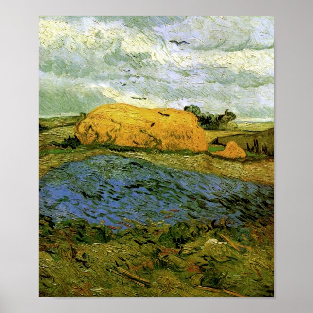 Haystacks unter Rainy Sky Van Gogh Fine Art Poster (Vorne)