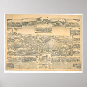 Hayward, panoramische Karte CA (0696A) Poster