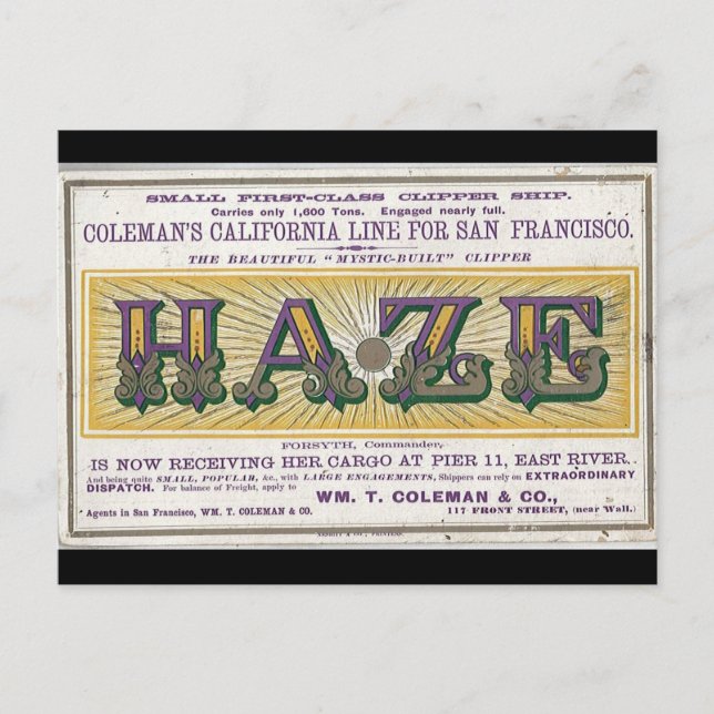 Haze Clipper Segelschiff 1900 Postkarte (Vorderseite)