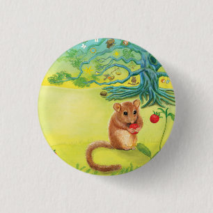 Hazel Dormouse Eating Wild Strawberry   Button