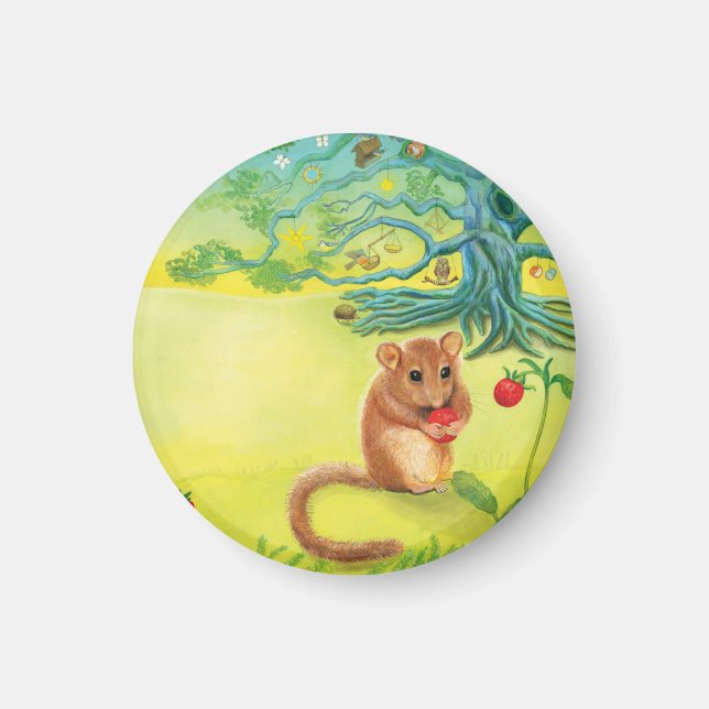 Hazel Dormouse Eating Wild Strawberry Magnet (Vorne)