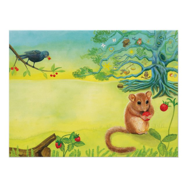 Hazel Dormouse Eating Wild Strawberry Poster (Vorderseite)