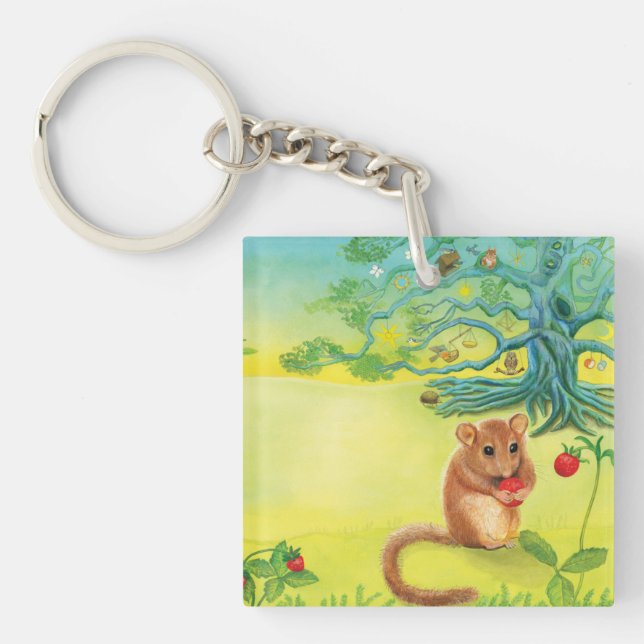 Hazel Dormouse Eating Wild Strawberry Schlüsselanhänger (Vorderseite)