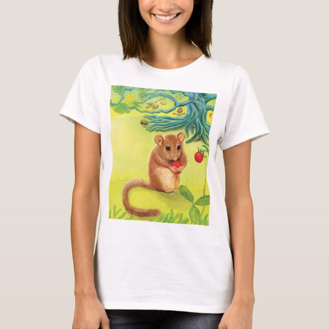 Hazel Dormouse Eating Wild Strawberry T-Shirt (Vorderseite)