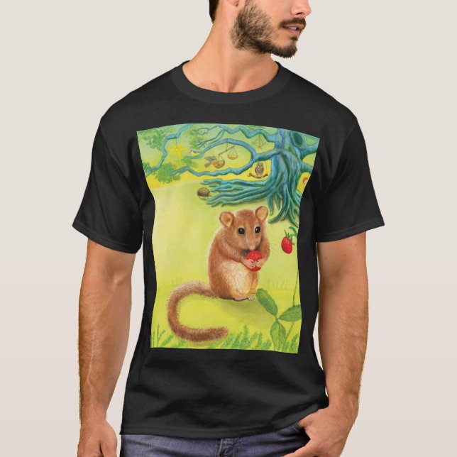 Hazel Dormouse Eating Wild Strawberry T-Shirt (Vorderseite)