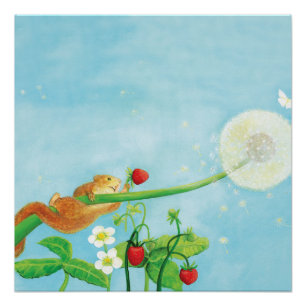 Hazel Dormouse, wilde Erdbeeren & Löwenpuff Poster