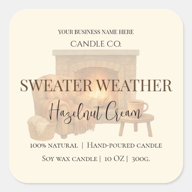 Hazelnut Cream | Cozy Neutral Soy Candle Label Quadratischer Aufkleber (Vorderseite)