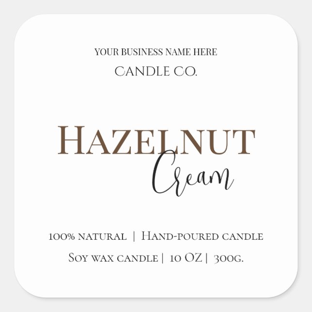 Hazelnut Cream | Cozy Neutral Soy Candle Label Quadratischer Aufkleber (Vorderseite)