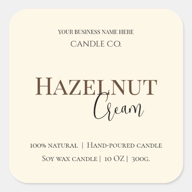 Hazelnut Cream | Cozy Neutral Soy Candle Label Quadratischer Aufkleber (Vorderseite)