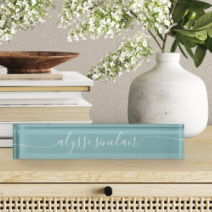 Hazy Aqua Elegant Calligraphy Script Namensplakette