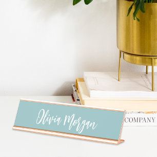 Hazy Aqua Sketched Cursive Script Schreibtischnamensplakette