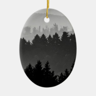 Hazy Forest Hills Schwarz-Weiß Landschaft Foto Keramik Ornament